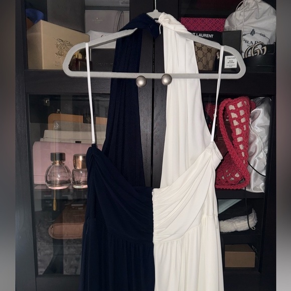 HALSTON Sondra Colorblock Jersey Halter Dress - Picture 7 of 14